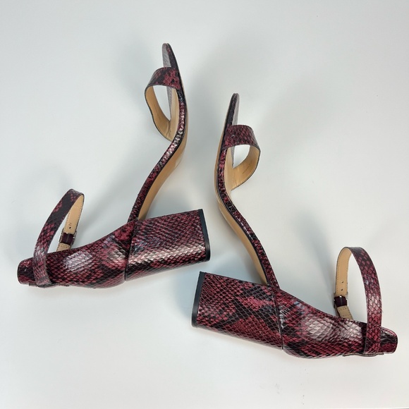 Vince Camuto Snakeskin Block Heel Sandal Burgundy Open Toe Ankle Strap Womens 10 - Picture 9 of 13